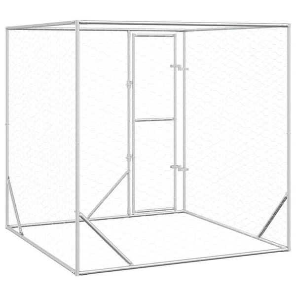 Utomhuskennel - Exklusivt hus - Galvaniserat stål - 2x2x2 m - Låsbar dörr silver-