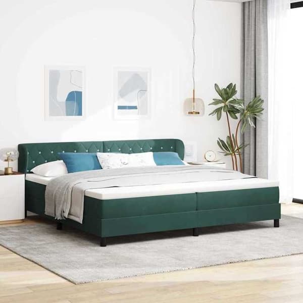 Maison Exclusive - Resårmadrass med mörkgrön säng 200 x 200 cm Sammet Mörkgrå