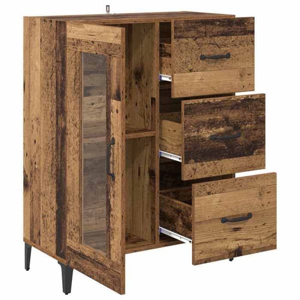 Buffet - EKSKLUSIVT HUS - 69,5 x 34 x 90 cm - Ingeniørtræ - Glasdøre - Fødder i sort jern