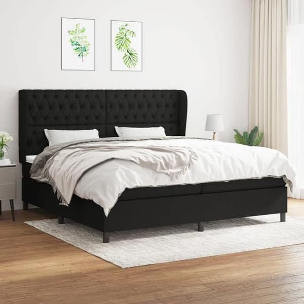 Maison Exclusive - Sengebund med lameller og madras sort 200x200 cm stof