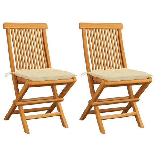 Maison Exclusive - Foldbare stole med cremehvide puder, 2 stk., i massiv teaktræ Vit grädde