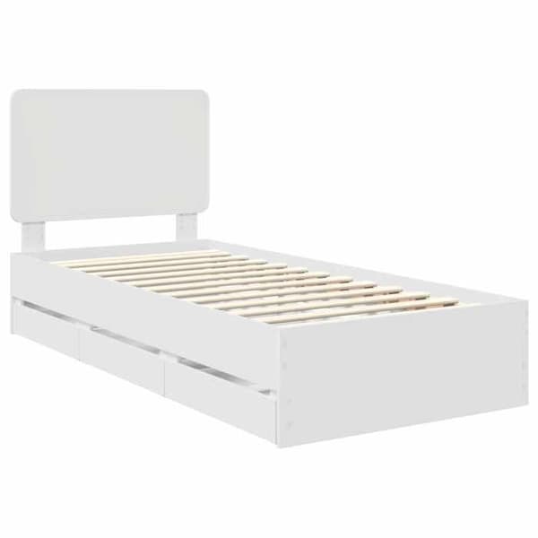 Sängram - EXKLUSIV HEM - 90 x 200 cm - Ingenjörsträ - Vit - Dold låda Vit