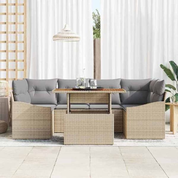 Maison Exclusive - 7 osan beige polyrottinkinen puutarhakalustesetti