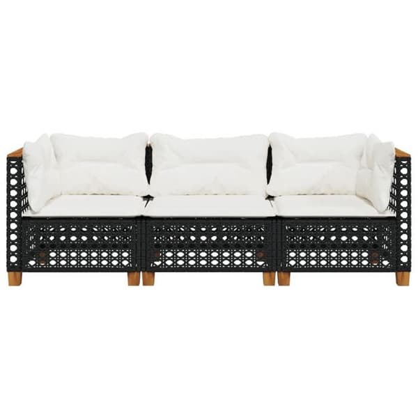 Maison Exclusive - Trädgårdsoffa med kuddar 3 platser svart flätad resin