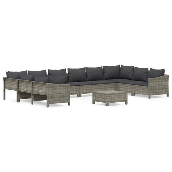 Maison Exclusive - Trädgårdsmöbler 11 delar med kuddar Grå Flätad resin