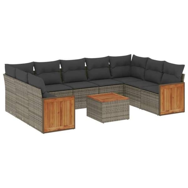 Maison Exclusive - Trädgårdsmöbler med kuddar 10 delar grå flätad resin
