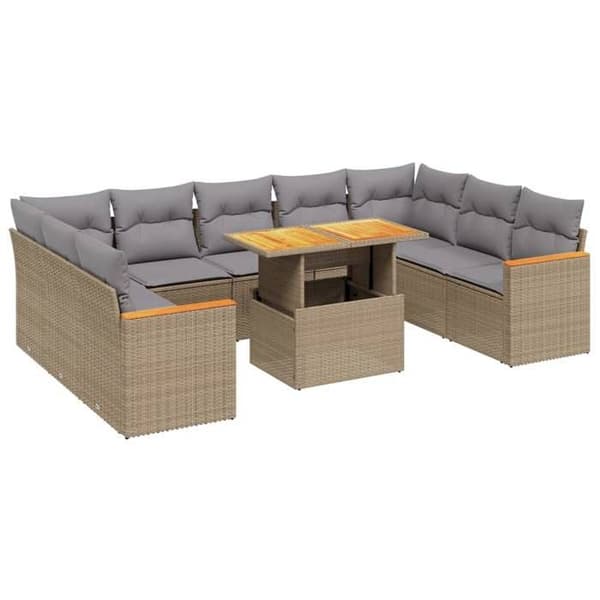 Maison Exclusive - Trädgårdsmöbler med kuddar 10 delar beige flätad resin