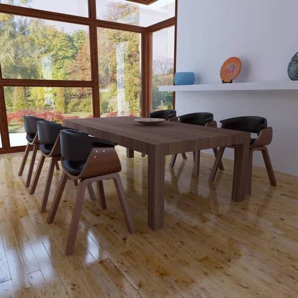 Spisestole - EKSKLUSIVT HUS - Sæt af 6 - Bøget træ - Sort kunstlæder - Ergonomisk Ej specificerat