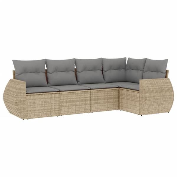 Maison Exclusive - Trädgårdsmöbler med kuddar 5 delar beige flätad resin
