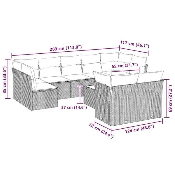 Maison Exclusive - Trädgårdsmöbler med kuddar 10 delar ljusgrå flätad resin