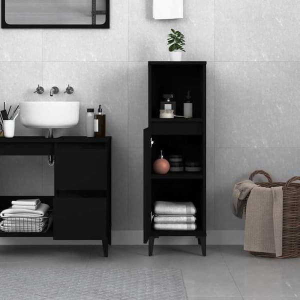 Maison Exclusive - Badeværelsesskab sort 30x30x100 cm ingeniørtræ