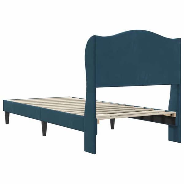 Sengestel - EKSKLUSIV HUS - 100 x 200 cm - Velour hovedgærde - Lamelleramme - Sorte spidse ben Blå