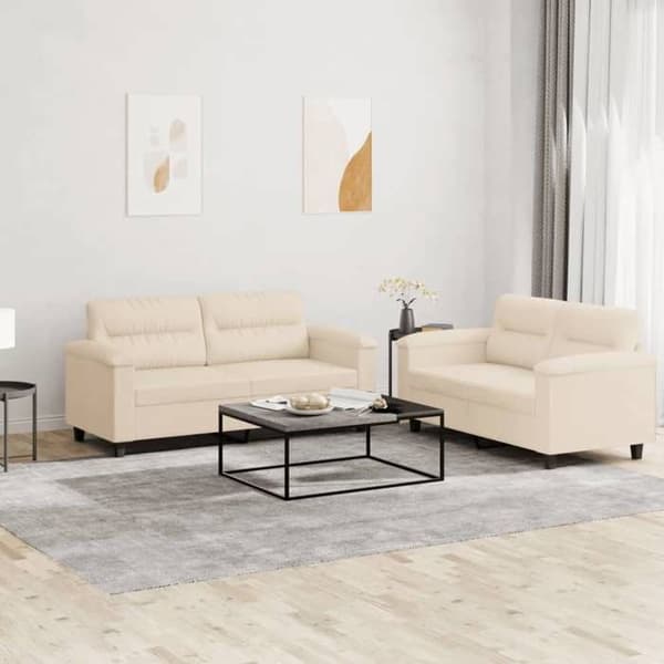 Maison Exclusive - 2-delars soffgrupp med beige mikrofiberkuddar beige