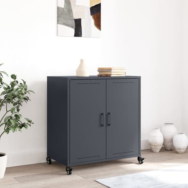 Buffet - EKSKLUSIVT HUS - 68 x 39 x 72 cm - Holdbart stål - Antracit - 4 hjul antracit