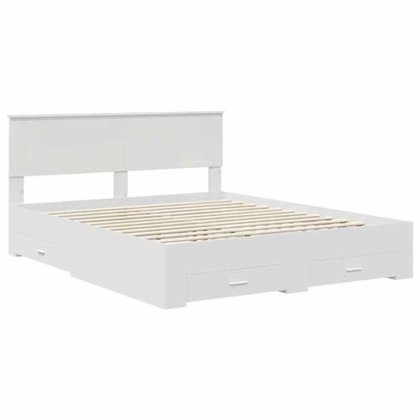 Maison Exclusive - Sängram med låda Vit 160 x 200 cm Ingenjörsträ