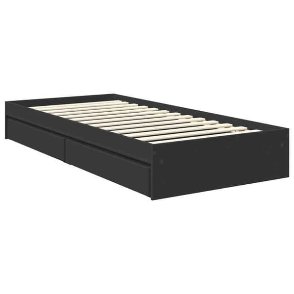 Opbevaringsseng - EKSKLUSIV HUS - 90 x 190 cm - Ingeniørtræ - Sort - Indbyggede skuffer Svart