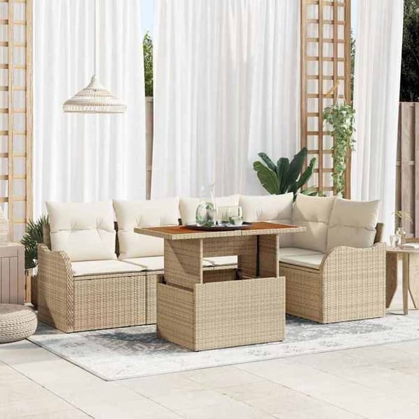 Maison Exclusive - 6 osan beige polyrottinkinen puutarhakalustesetti