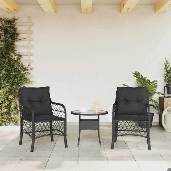 Maison Exclusive - Trädgårdsstolar med kuddar, set om 2, svart flätad resin