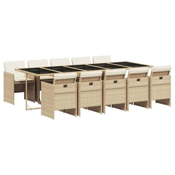 Maison Exclusive - Trädgårdsset med matbord och kuddar 11 delar beige polyrotting