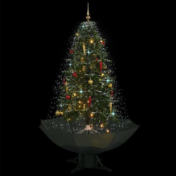 Maison Exclusive - Snöig julgran med grön paraplybas 170 cm Grön