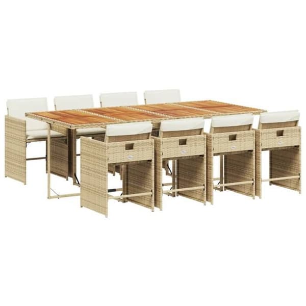 Maison Exclusive - Puutarhakalusteryhmä ja tyynyt 9 kpl beige Polyrottinki