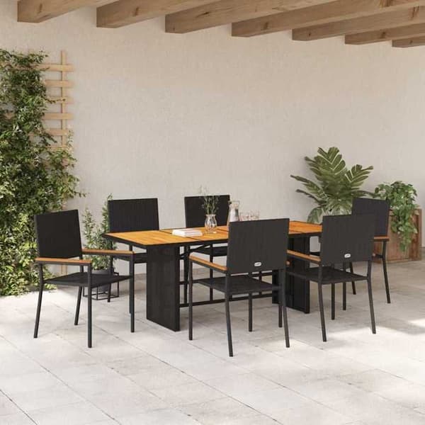 Maison Exclusive - 7 pc have spisebordssæt i sort polyrotin Svart