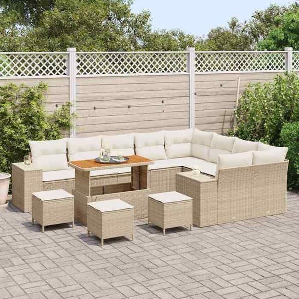 Maison Exclusive - 13 osan beige polyrottinkinen puutarhakalustesetti beige