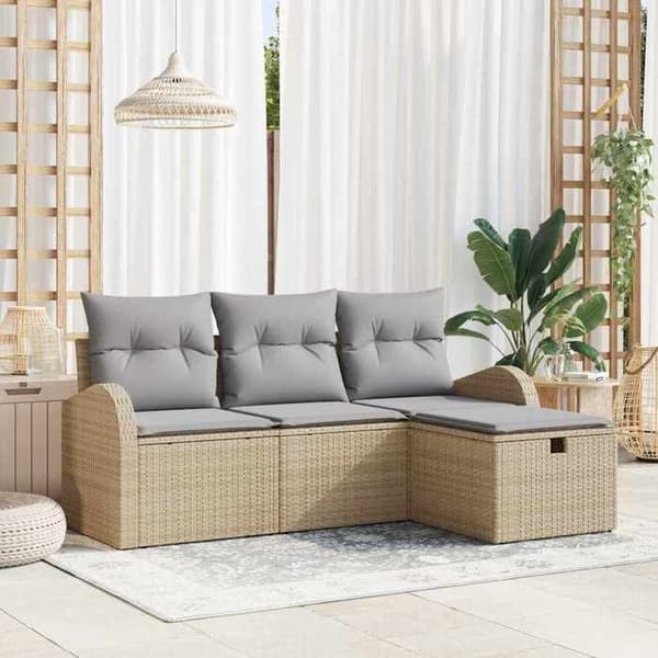 Maison Exclusive - 4 osan sohvasetti vaaleanbeige ja vaaleanharmaa polyrottinki