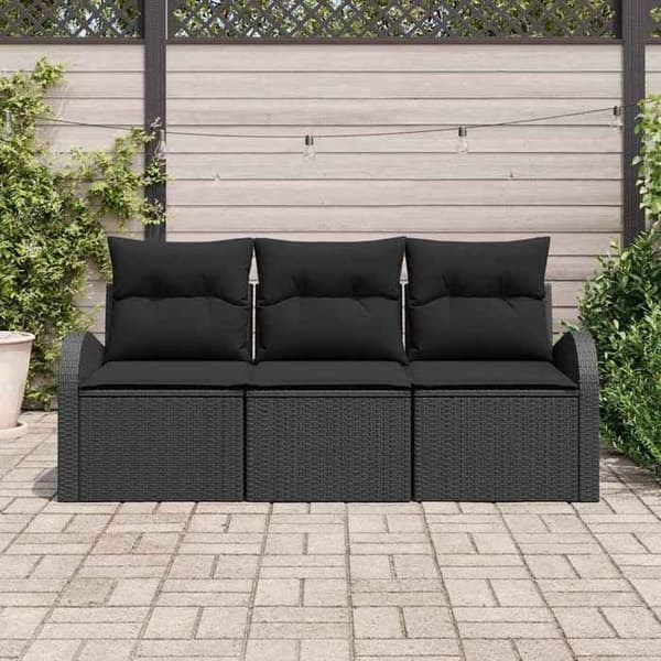 Havemøbel - EKSKLUSIVT HUS - Modulerbart - Sort poly rattan - Epoxy stålramme - Vejrbestandige puder Svart