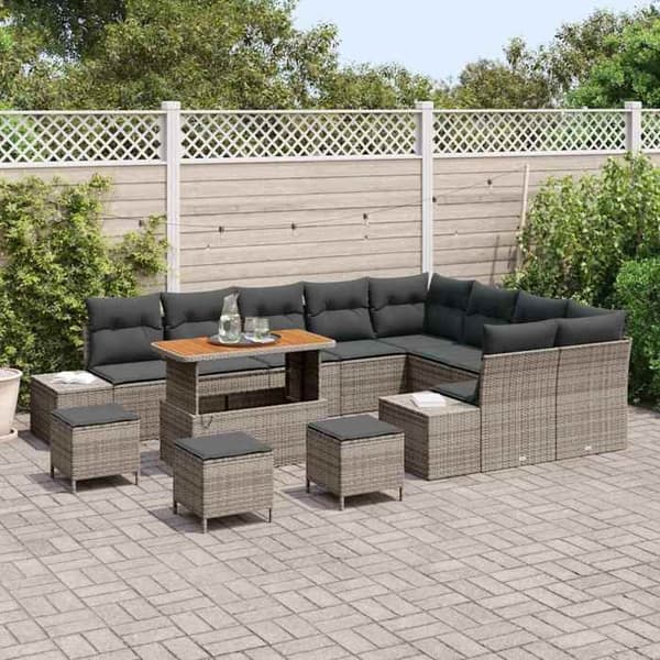 Trädgårdsmöbler - EXKLUSIVT HUS - Set med 13 delar - 12 platser - Grå - Poly rattan & akacia Grå