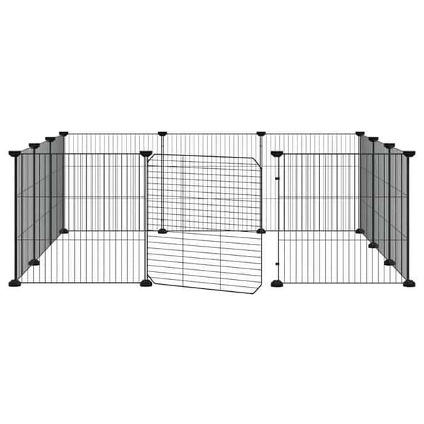 Maison Exclusive - Kæledyrbur med 12 paneler og dør, sort, 105 x 105 x 35 cm, stål