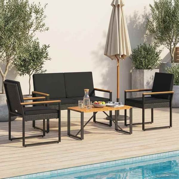 Maison Exclusive - 4 kpl ulkokalusteita musta polyrottinki