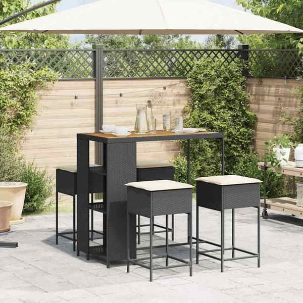 Maison Exclusive - Havebar sæt 5 dele med sorte polyrattan puder