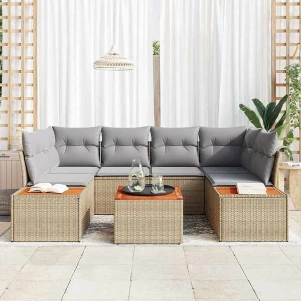 Maison Exclusive - 7 osan beige polyrottinkinen puutarhakalustesetti