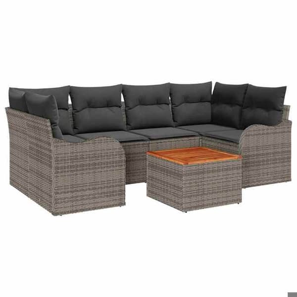 Trädgårdsmöbler - EXKLUSIVT HUS - Set 7 delar - Modulärt - Poly rattan & akacia - Grå Grå