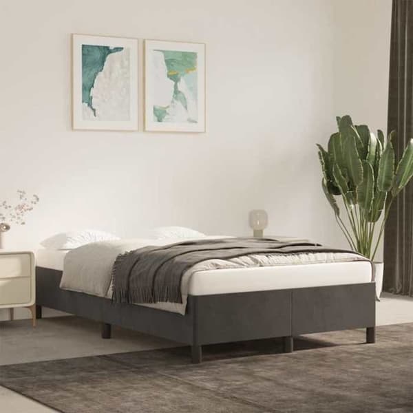 Sengestel - EKSKLUSIV HUS - 120 x 190 cm - Mørkegrå velour - Lamelseng - Robuste ben Mörkgrå