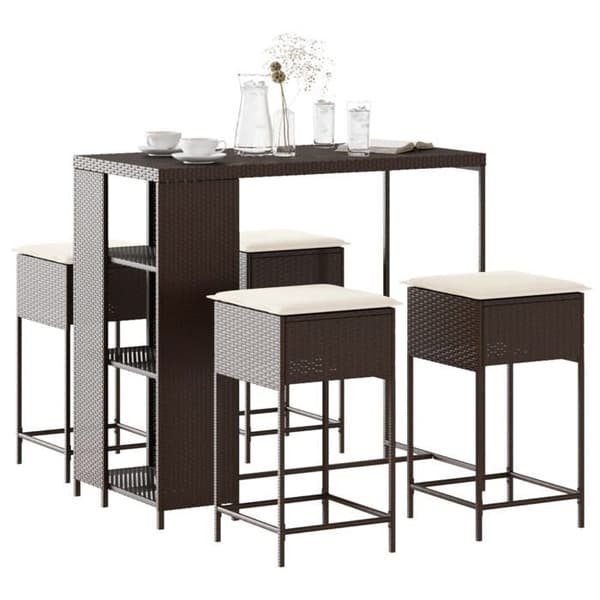 Havemøbel sæt - MAISON EXCLUSIVE - 5 dele - brunt poly rattan - tykke vaskbare puder - stålramme brun
