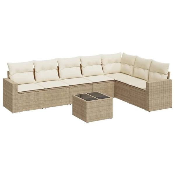 Maison Exclusive - Trädgårdsmöbler med kuddar 8 delar beige flätad resin