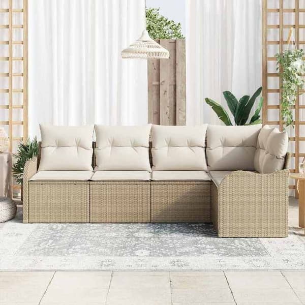 Maison Exclusive - 5-delars trädgårdsoff-set i beige polyrotting beige