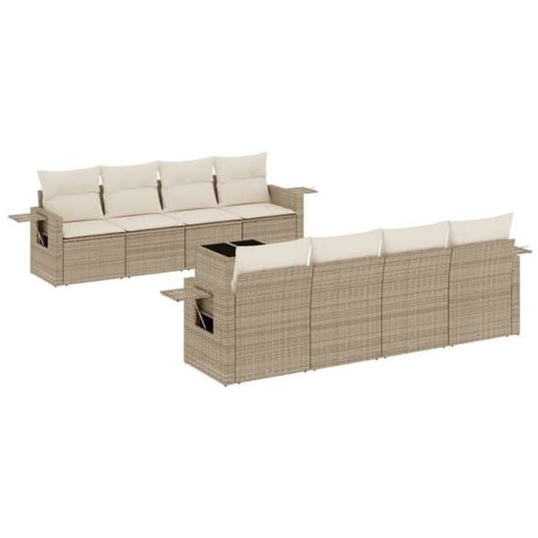 Maison Exclusive - Trädgårdsmöbler med kuddar 9 delar beige flätad resin