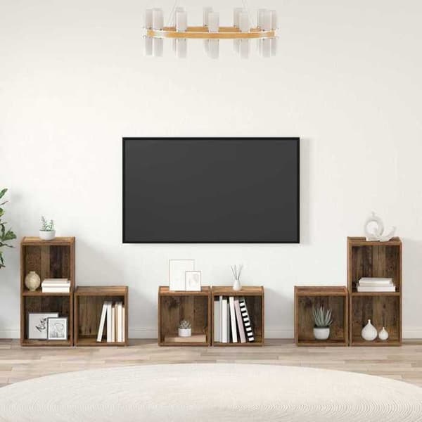 TV-möbel - EXKLUSIV HEM - 6-delars set - Ingenjörsträ - Brun - Modern väggdesign
