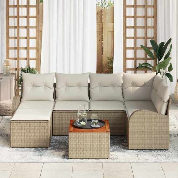 Maison Exclusive - 7 osan beige polyrottinkinen puutarhakalustesetti