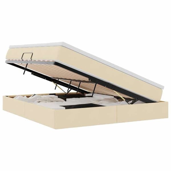 Sängram med madrass - EXKLUSIV HEM - 160x200 - Kräm - Polyester - Hydraulisk förvaring Grädde