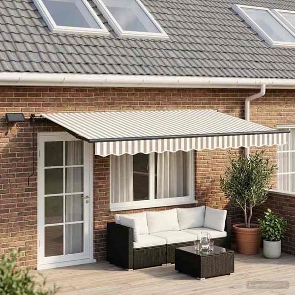 Fällbar markis - EXKLUSIV HEM - 400×350 cm - Ljusgrå och vit - Aluminium & polyester tyg - Solenergi LED Ljusgrå och vit