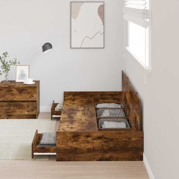 Maison Exclusive - Sängram i rökig ek 75 x 190 cm Ingenjörsträ