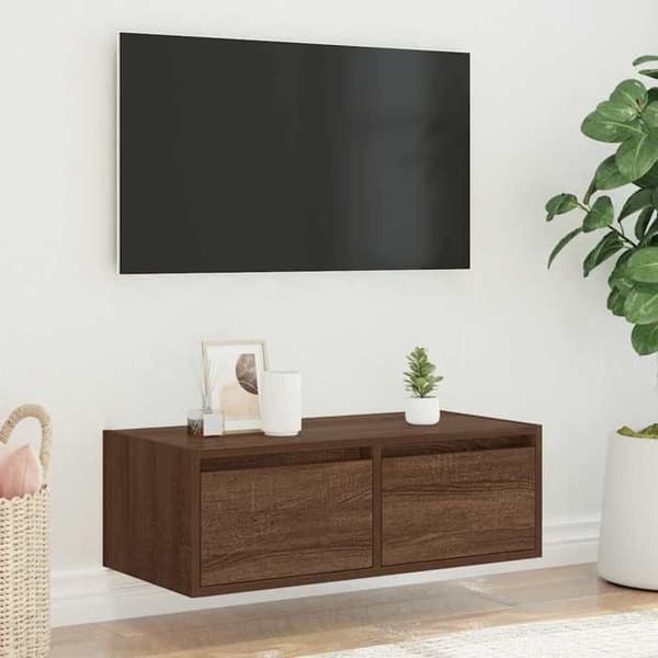 Maison Exclusive - TV-møbel med LED-lys, brunt egetræ 75x35,5x25 cm