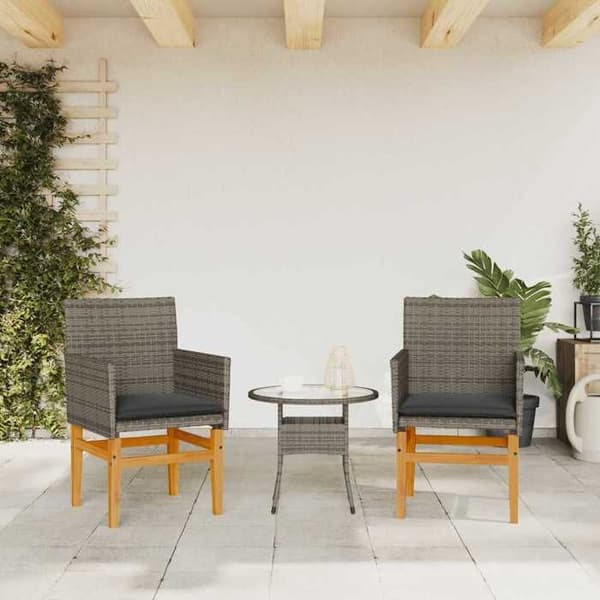 Maison Exclusive - Trädgårdsstolar med kuddar, set om 2, grå vävd resin och trä