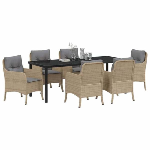 Maison Exclusive - 7 pc spisestue sæt til haven i beige polyrotin beige
