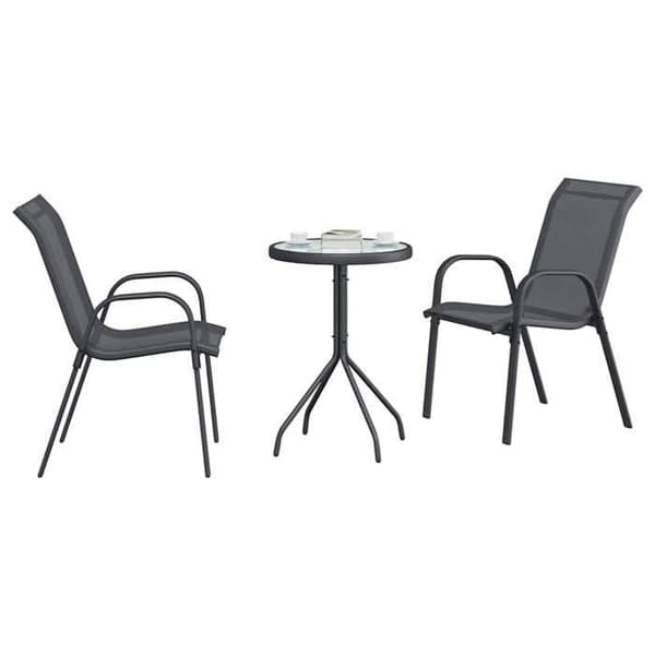 Ensemble bistro - EXKLUSIVT HUS - Bistro trädgårdsmöbelset 3 delar - Grå stål - Stål - Andningsbart textilene Stålgrå