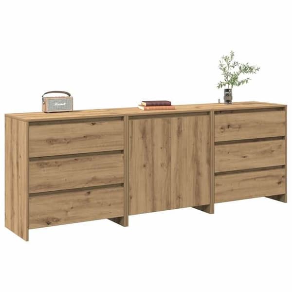Maison Exclusive - Buffet 3 stk. egetræ håndlavet ingeniørtræ